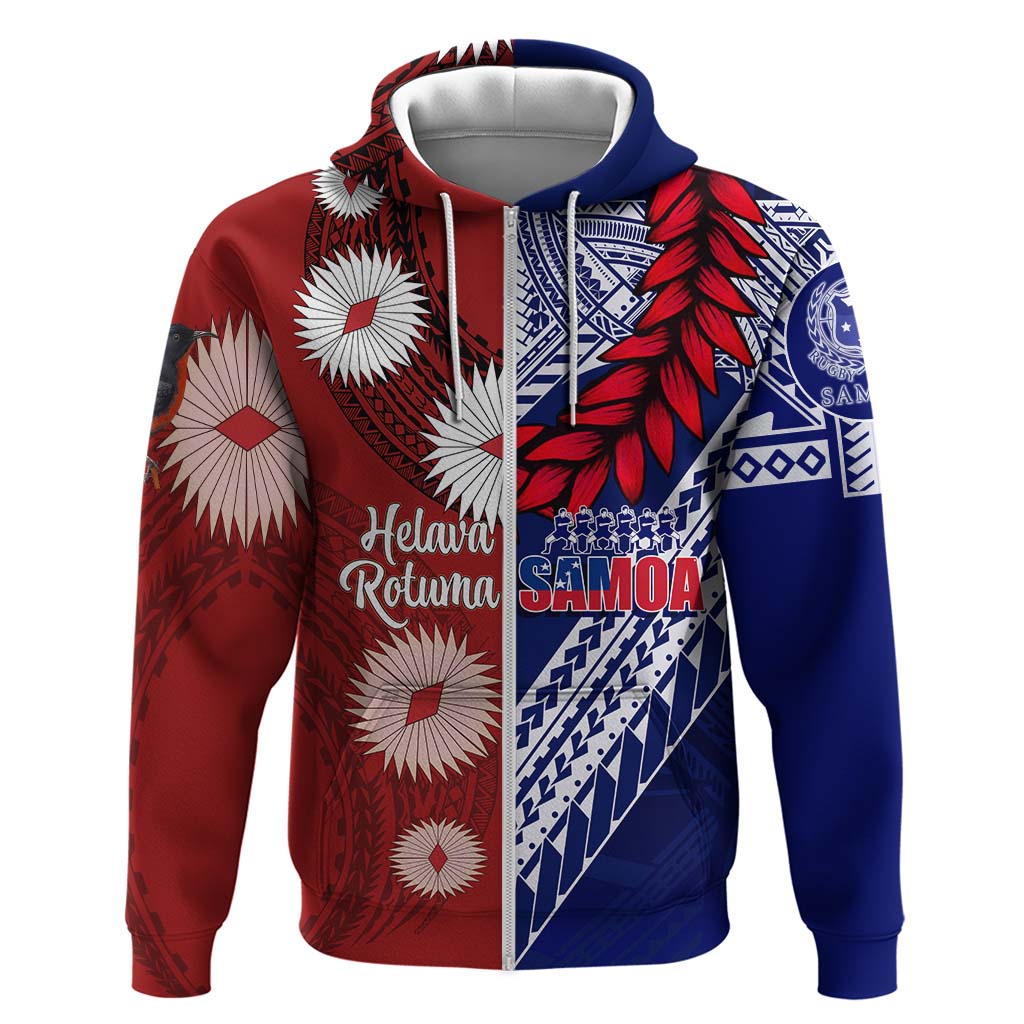 CUSTOMER REQUEST - Rotuma & Samoa - 250926 Hoodie LT7 Zip Hoodie Blue Red - Polynesian Pride