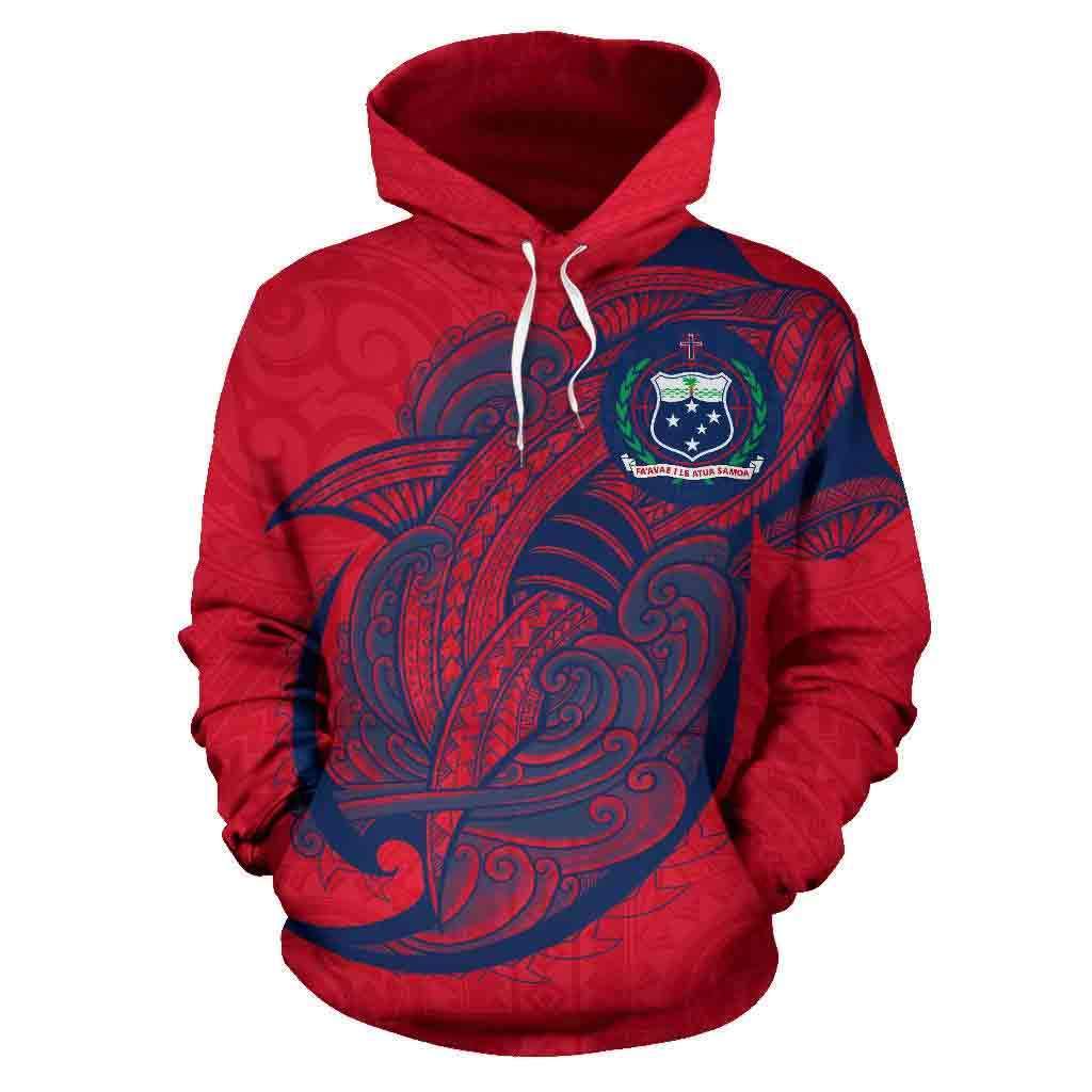 Samoa Hoodie Samoa Coat of Arms Polynesian Shark Pattern TH0 - Polynesian Pride