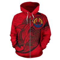 Tahiti Zip up Hoodie Tahiti Flag Polynesian Shark Pattern TH0 - Polynesian Pride