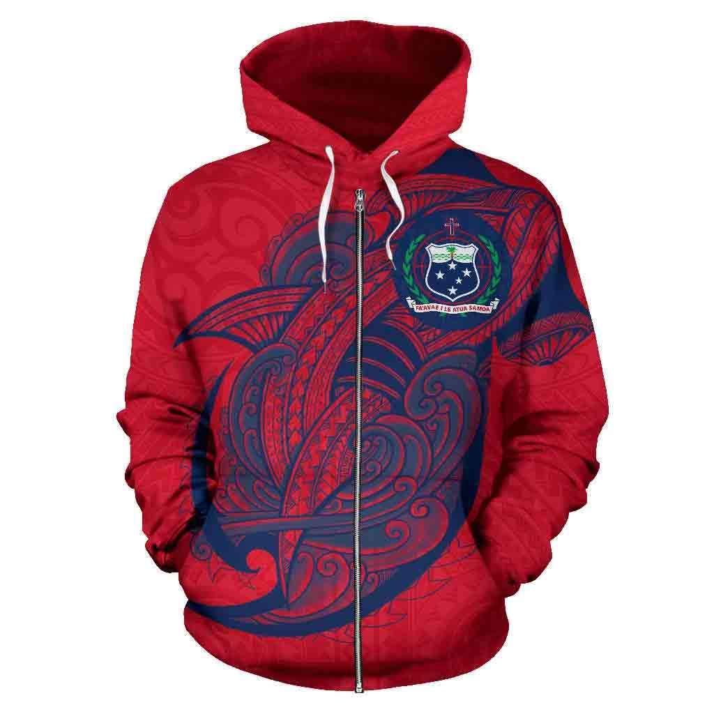 Samoa Zip up Hoodie Samoa Coat of Arms Liberal Shark in Courageous TH0 - Polynesian Pride