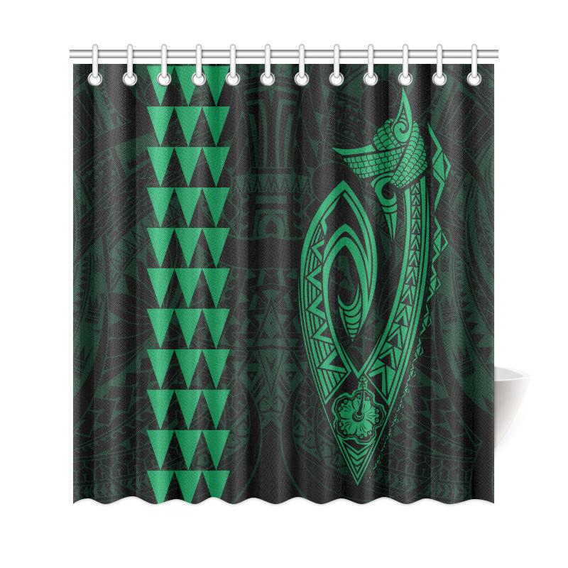 Hawaii Kakau Makau Fish Hook Polynesian Shower Curtain - Green - Polynesian Pride