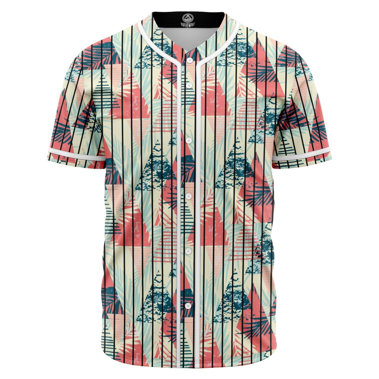 Hawaii Tropical Leaf Triangle Pattern Baseball Jersey Black - Polynesian Pride