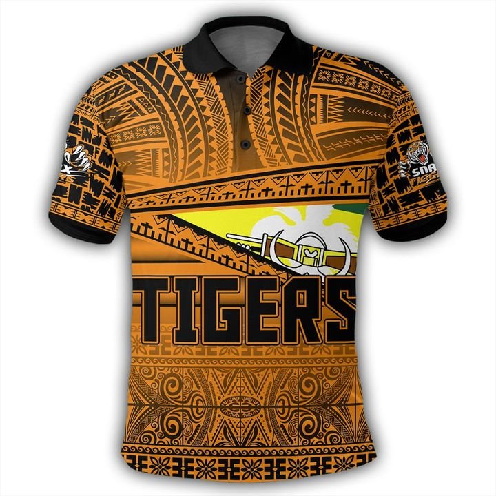 Custom Lae Snax Tigers Polo Shirt Flag Tapa Pattern Stronic Style - Polynesian Pride