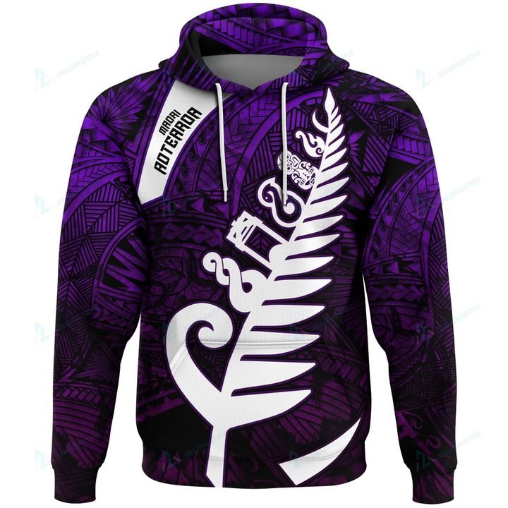 Custom New Zealand Maori Pullover Hoodie, Maori Symbols Purple Unisex Purple - Polynesian Pride