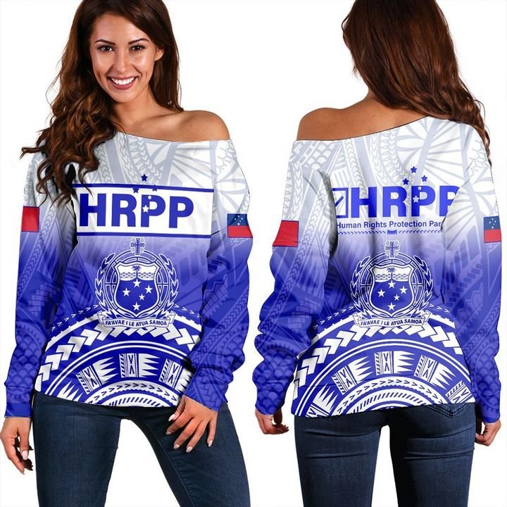 Samoa HRPP Off Shoulder Sweater Polynesian Pattern Blue - Polynesian Pride