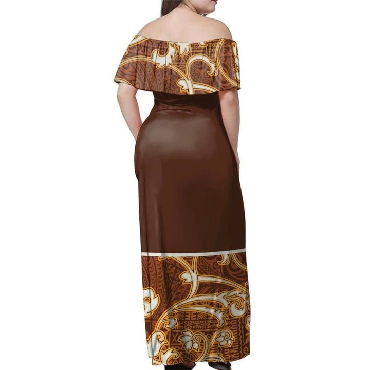 Fiji Bula Dress - Tapa Royal Off Shoulder Long Dress - Polynesian Pride