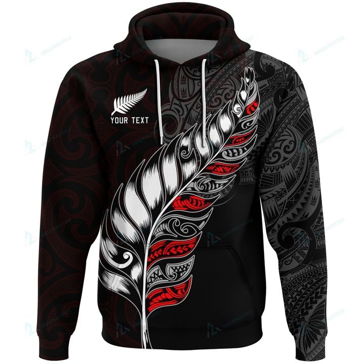 Custom New Zealand Aotearoa Pullover Hoodie, Maori Silver Fern Hei Tiki Kiwi Unisex Black - Polynesian Pride