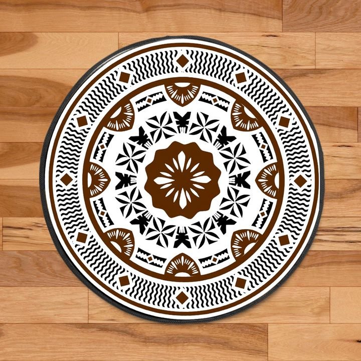 Fiji Round Carpet Masi Tapa Round Carpet Brown - Polynesian Pride