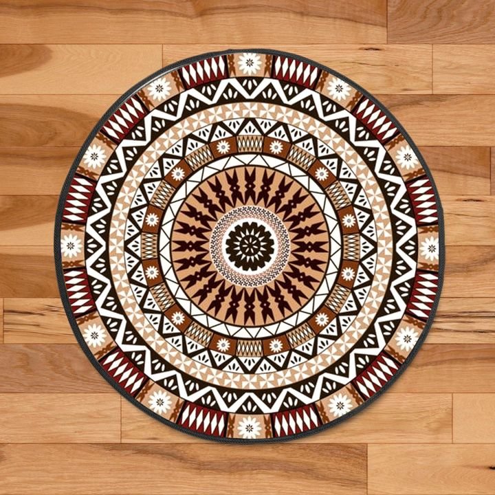 Fiji Round Carpet Tapa Pattern Brown Round Carpet Brown - Polynesian Pride