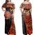 Tropical Leaf Tonga Coat Of Arms Polynesia Red Off Shoulder Long Dress Women Black - Polynesian Pride