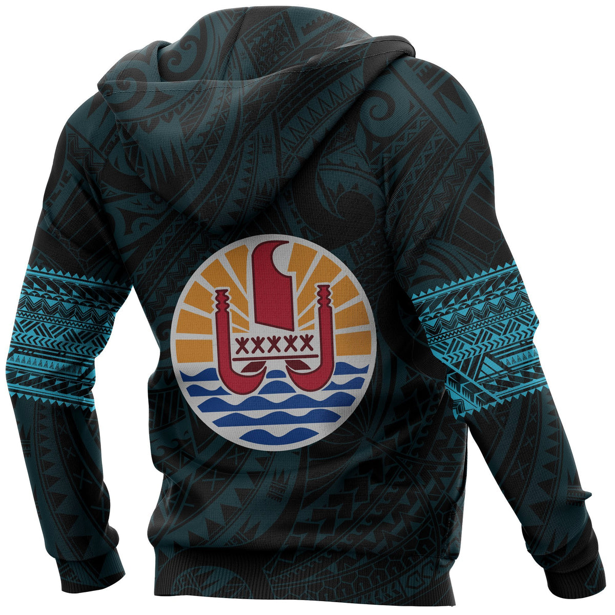 Tahiti Polynesian Tattoo All Over Hoodie Blue - Polynesian Pride