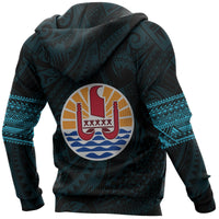 Tahiti Polynesian Tattoo All Over Hoodie Blue - Polynesian Pride