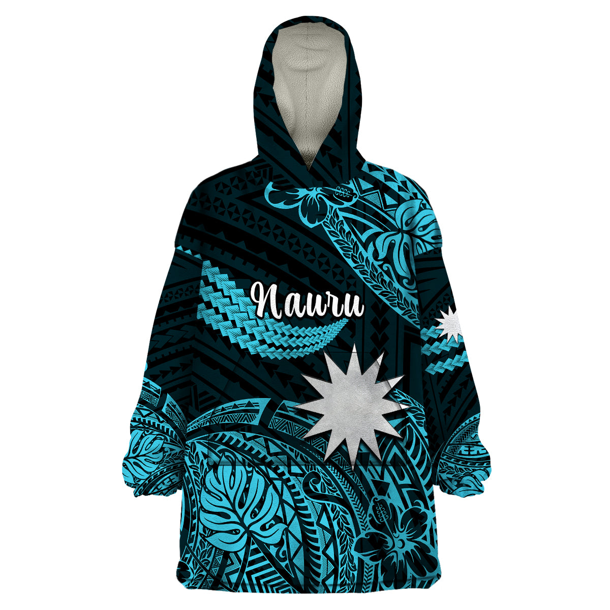 (Custom Personalised) Nauru Polynesian Hibiscus Naoero Turquoise Wearable Blanket Hoodie LT14 Unisex One Size - Polynesian Pride