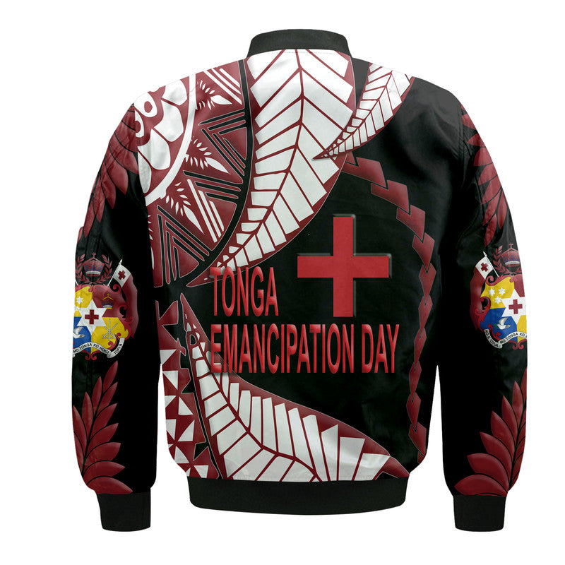 Tonga Emancipation Day Bomber Jacket Kupesi Pattern No.1 Black LT9 - Polynesian Pride