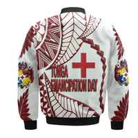 Tonga Emancipation Day Bomber Jacket Kupesi Pattern No.1 White LT9 - Polynesian Pride