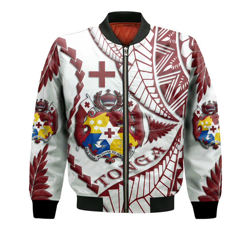 Tonga Emancipation Day Bomber Jacket Kupesi Pattern No.1 White LT9 Unisex - Polynesian Pride