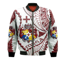Tonga Emancipation Day Bomber Jacket Kupesi Pattern No.1 White LT9 Unisex - Polynesian Pride