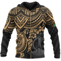 Vanuatu Polynesian Zip up Hoodie Gold Turtle Unisex GOLD - Polynesian Pride