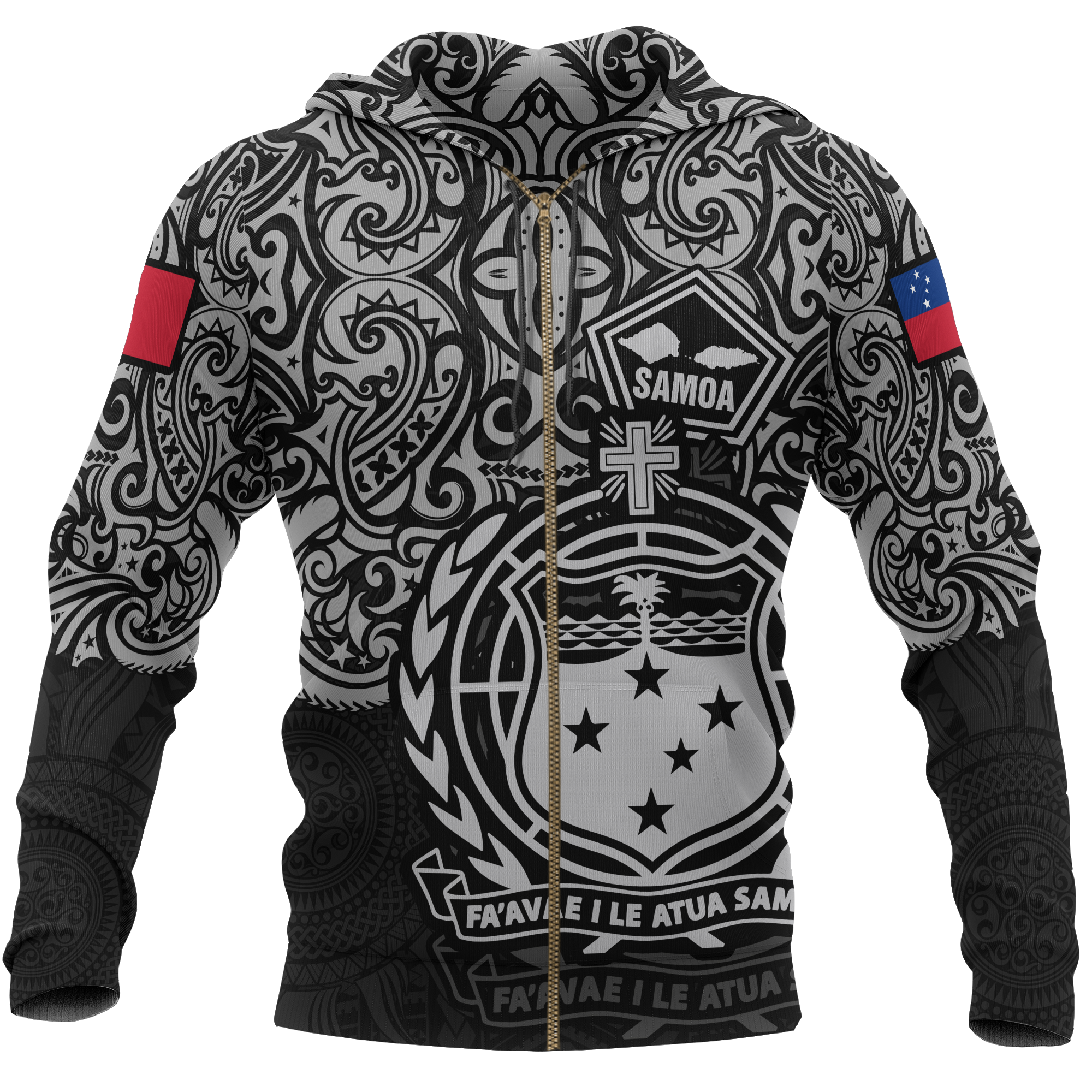 Samoa Polynesian Hoodie (Zip up) Pride of Samoa Unisex BLACK - Polynesian Pride