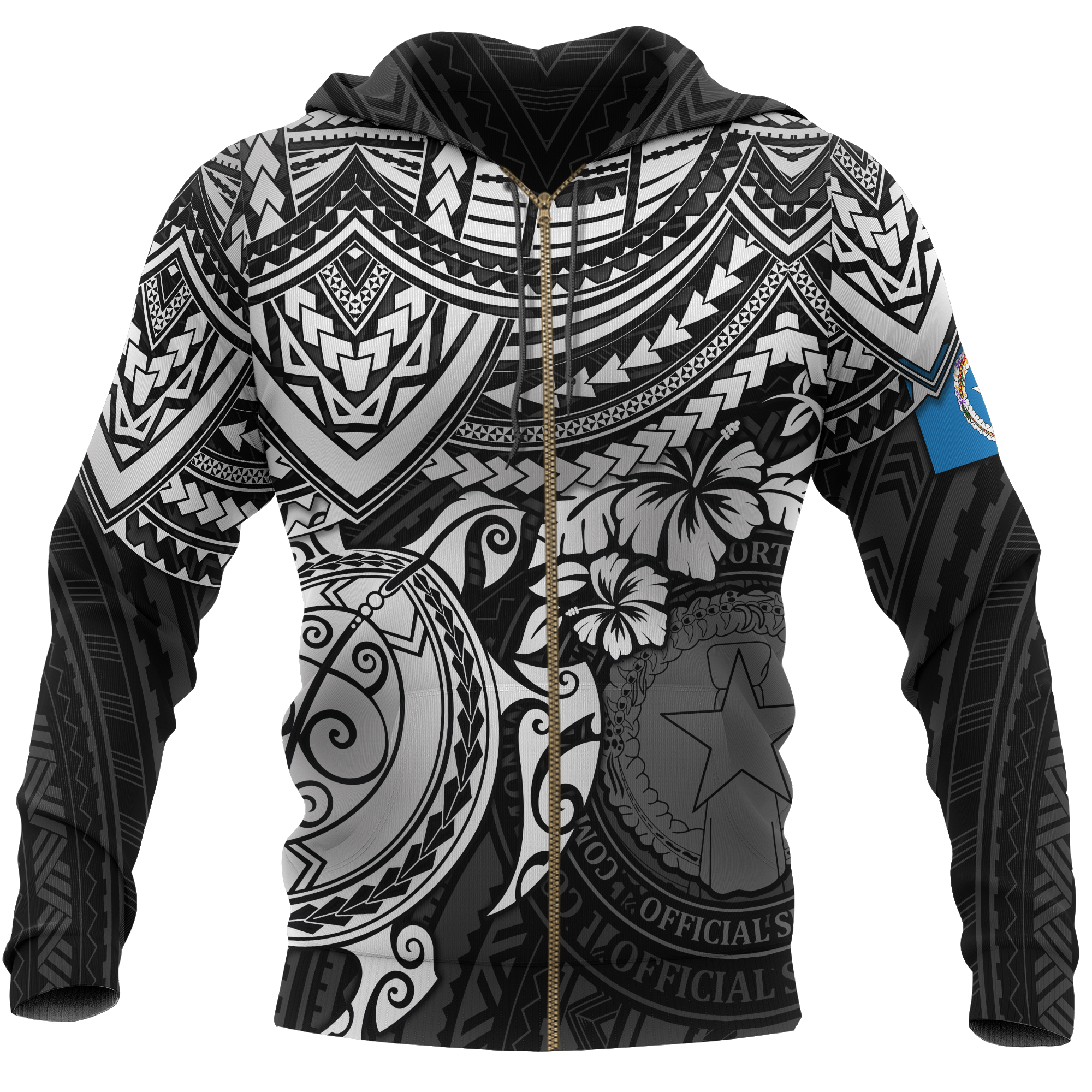 Northern Mariana Islands Polynesian Hoodie (Zip up) White Turtle Unisex WHITE - Polynesian Pride