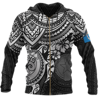 Northern Mariana Islands Polynesian Hoodie (Zip up) White Turtle Unisex WHITE - Polynesian Pride