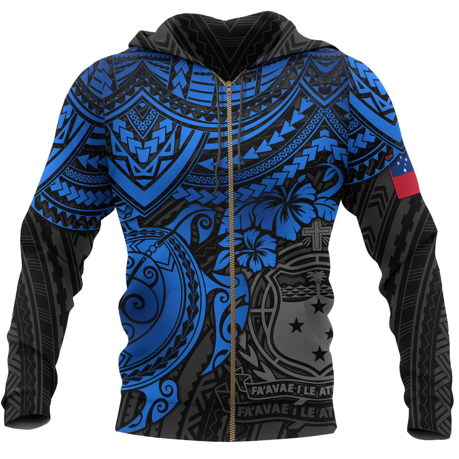 Samoa Polynesian Hoodie (Zip up) Blue Turtle Unisex Blue - Polynesian Pride