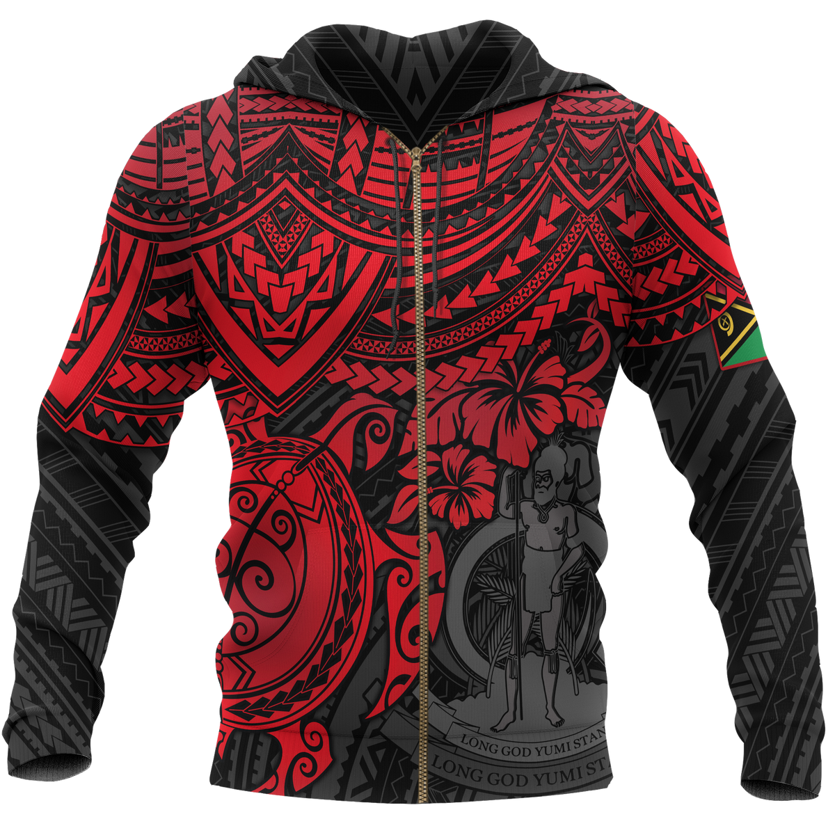 Vanuatu Polynesian Zip up Hoodie Red Turtle Unisex RED - Polynesian Pride