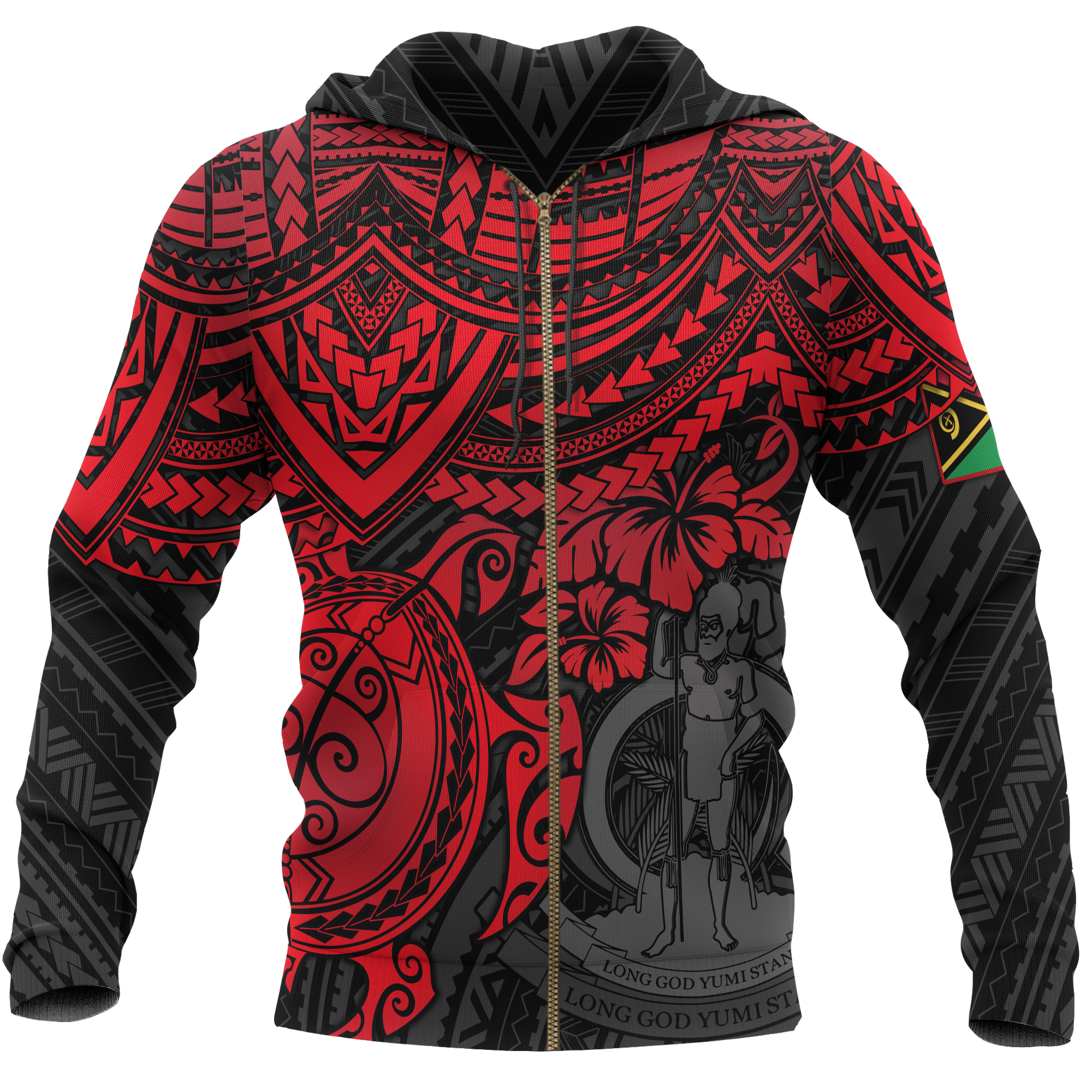 Vanuatu Polynesian Zip up Hoodie Red Turtle Unisex RED - Polynesian Pride