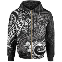 Polynesian Zip up Hoodie White Shark Polynesian Tattoo Unisex White - Polynesian Pride