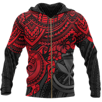 Polynesian Hawaii Hoodie (Zip up) Red Turtle Unisex RED - Polynesian Pride