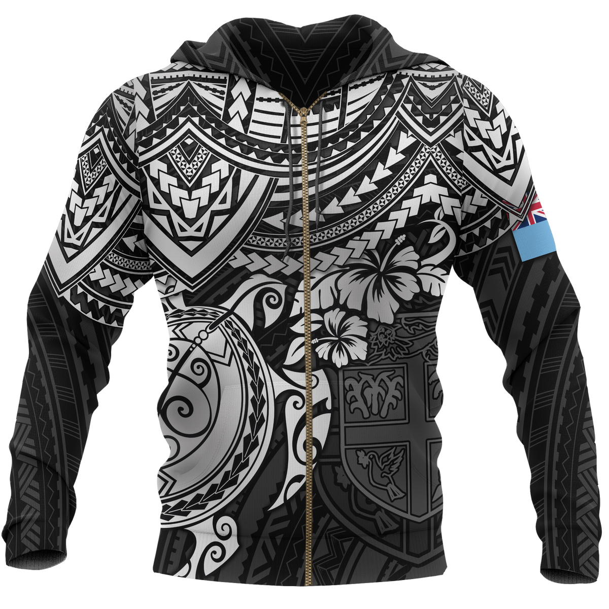 Fiji Polynesian Hoodie (Zip up) White Turtle Unisex WHITE - Polynesian Pride