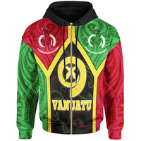 Vanuatu Polynesian Zip up Hoodie Vanuatu Flag and Coat of Arms Unisex Black - Polynesian Pride
