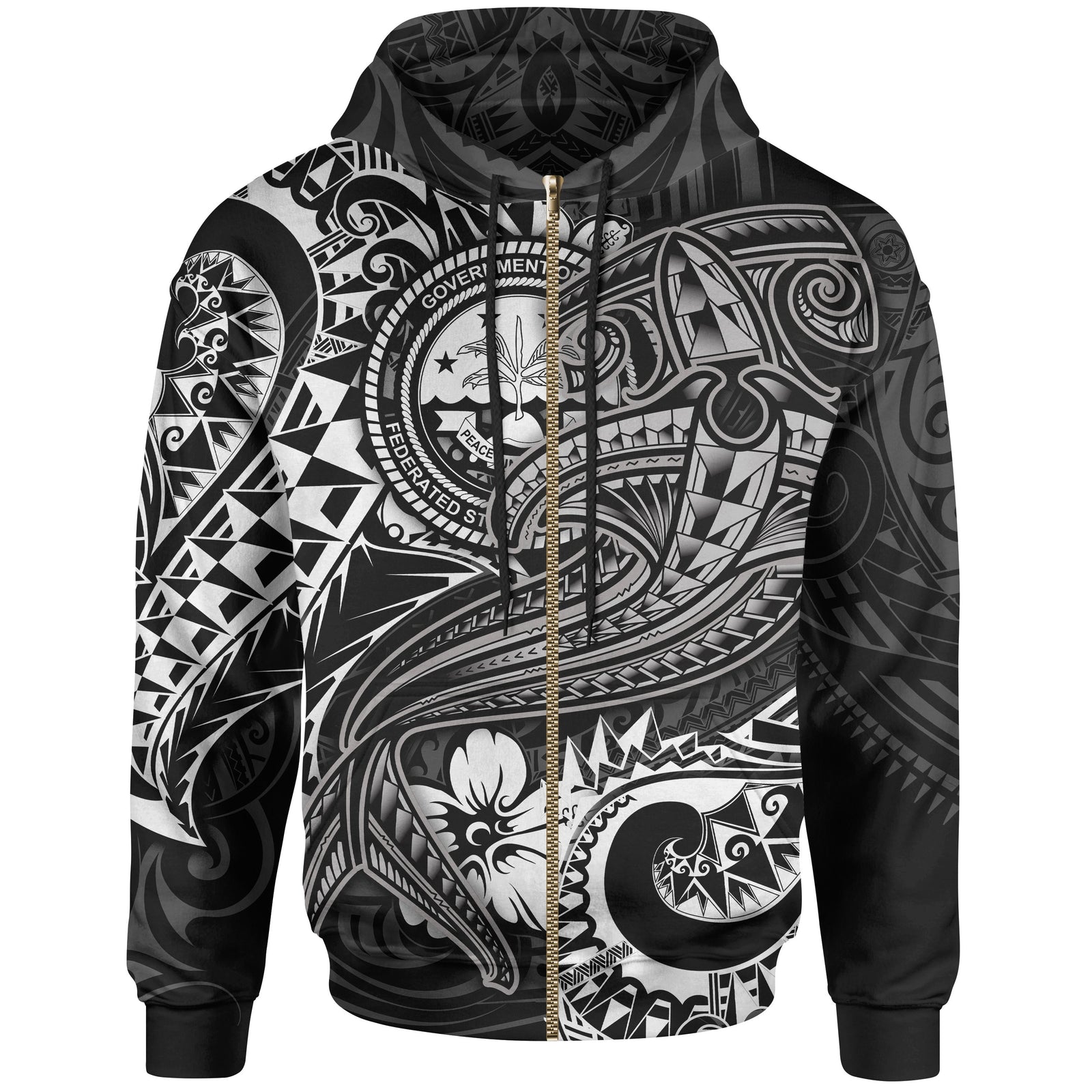 FSM Zip up Hoodie White Shark Polynesian Tattoo Unisex White - Polynesian Pride