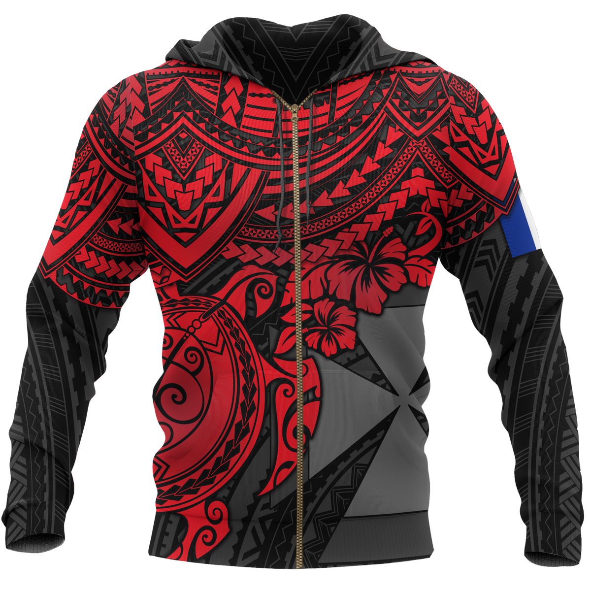 Wallis and Futuna Polynesian Hoodie (Zip up) Red Turtle Unisex RED - Polynesian Pride
