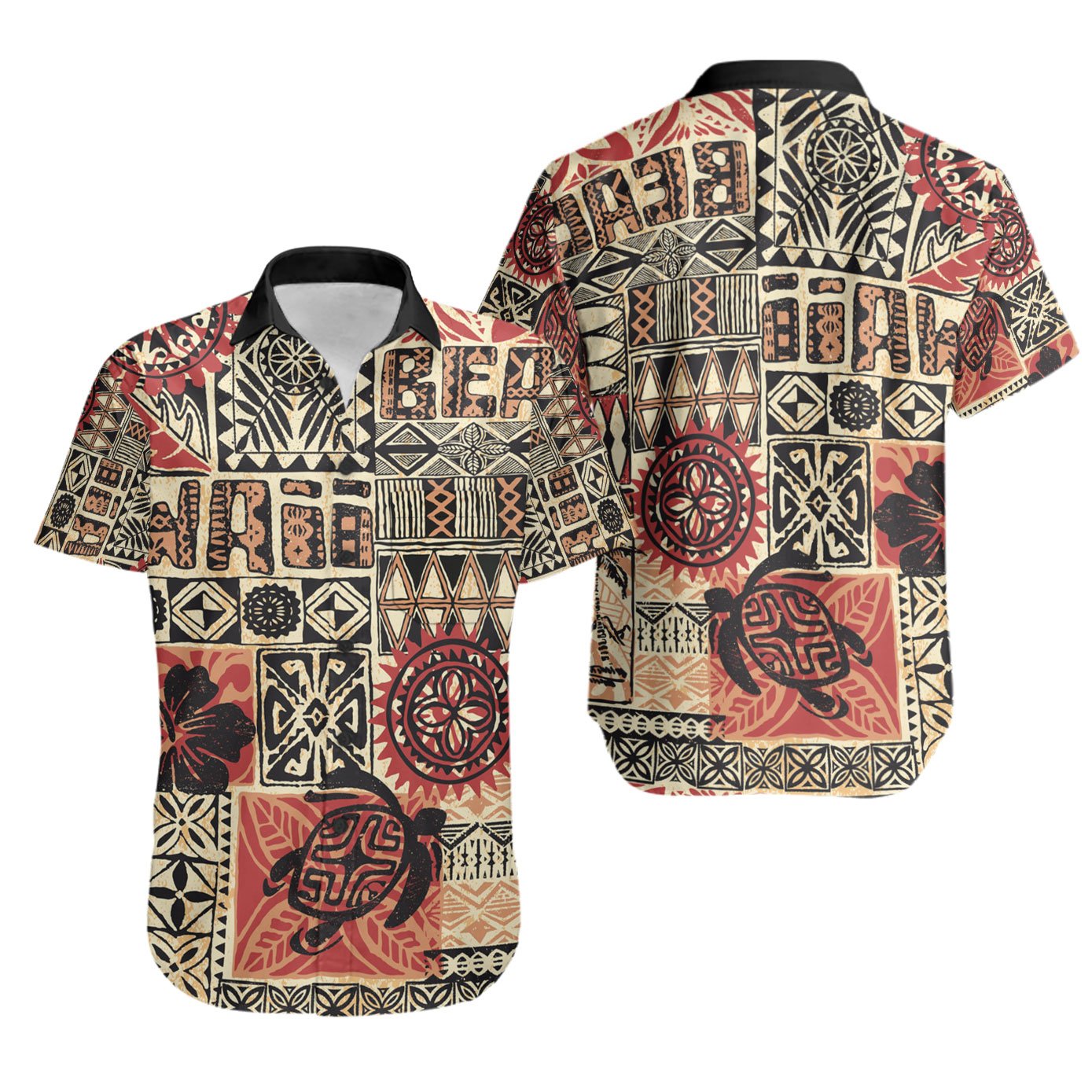 Hawaii Shirt - Hawaiian Style Tribal Fabric Patchwork Unisex Vintage color - Polynesian Pride