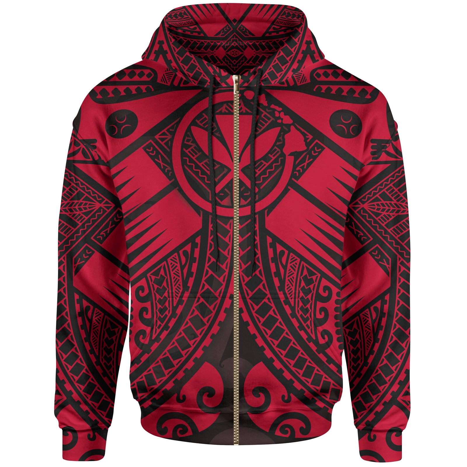 Hawaii Polynesian Zip up Hoodie Red Kanaka Maoli Map Unisex Red - Polynesian Pride