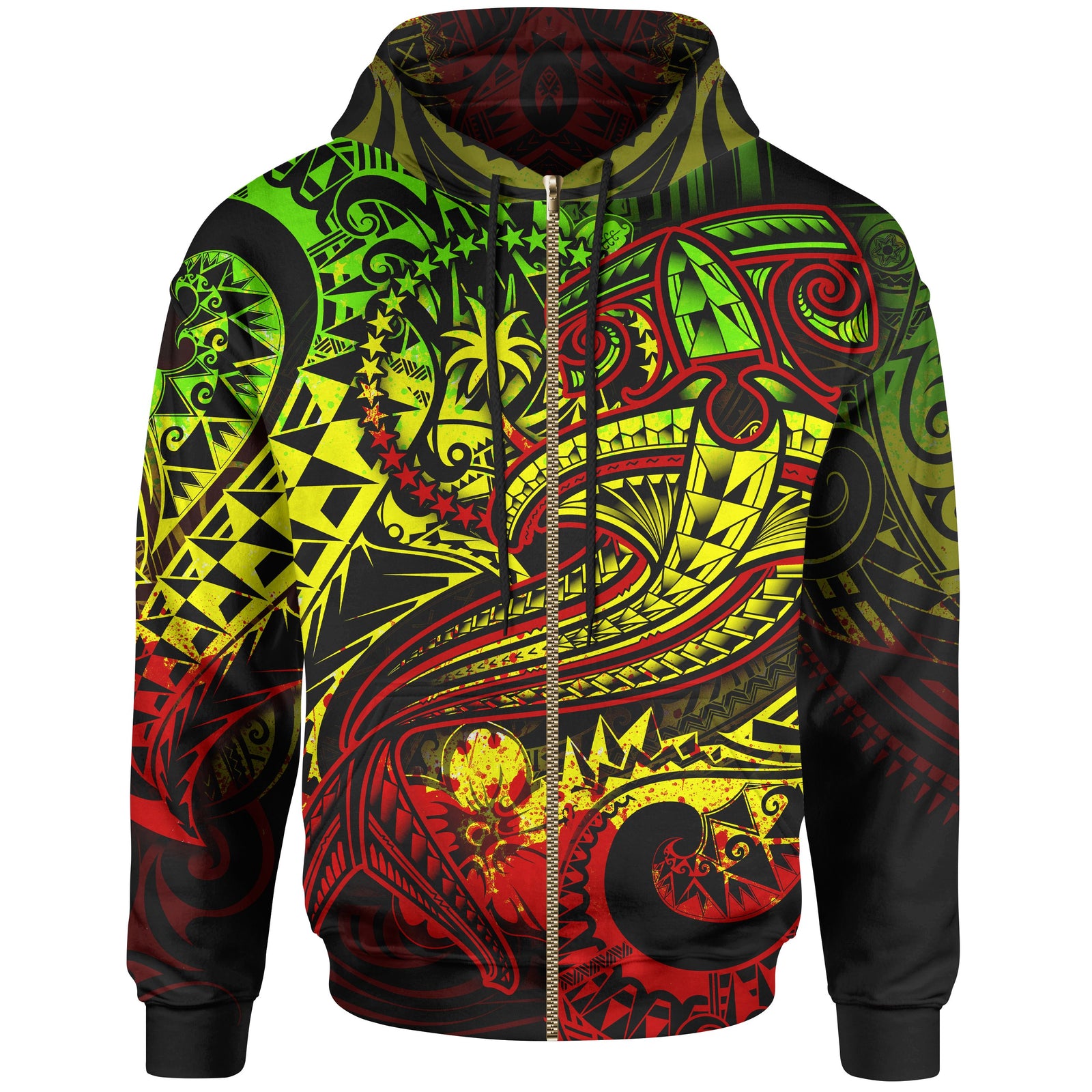 Chuuk Zip up Hoodie Reggae Shark Polynesian Tattoo Unisex Reggae - Polynesian Pride