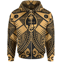 Guam Polynesian Zip up Hoodie Guam Gold Seal with Polynesian Tattoo Unisex Gold - Polynesian Pride