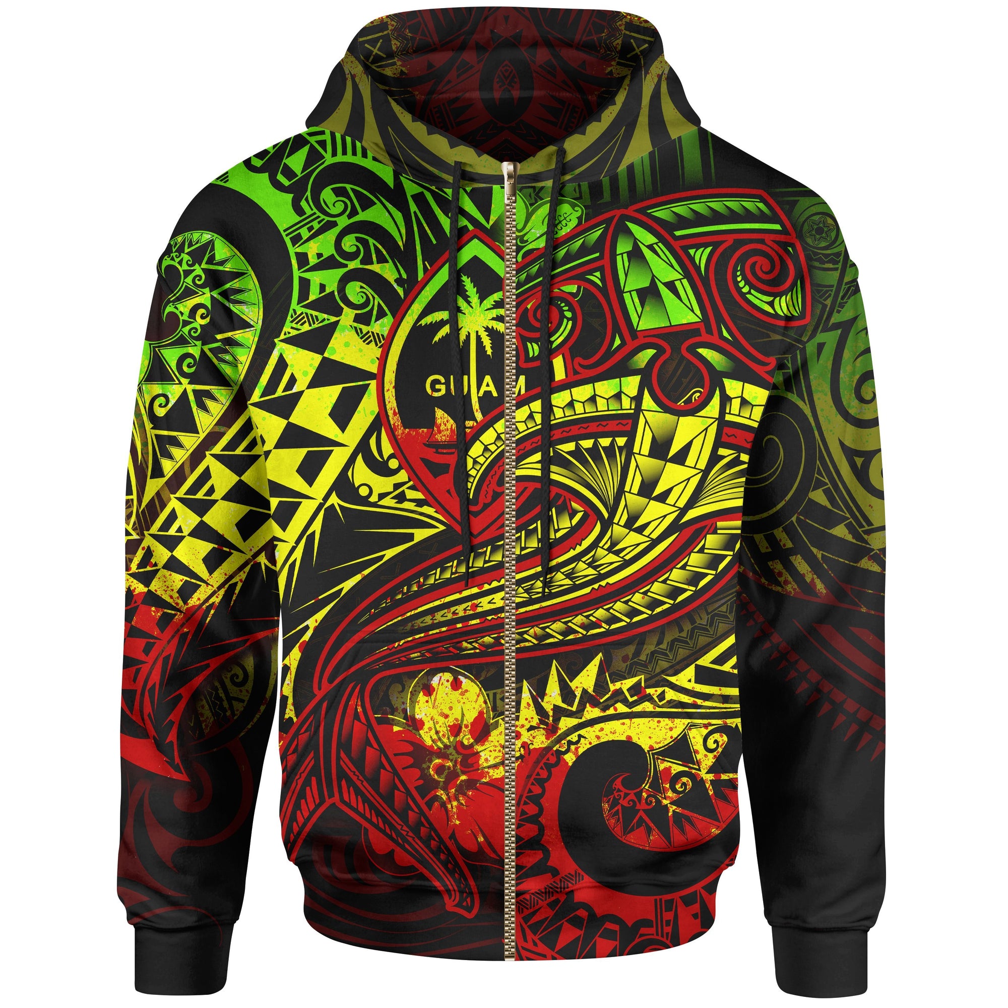 Guam Polynesian Zip up Hoodie Reggae Shark Polynesian Tattoo Unisex Reggae - Polynesian Pride