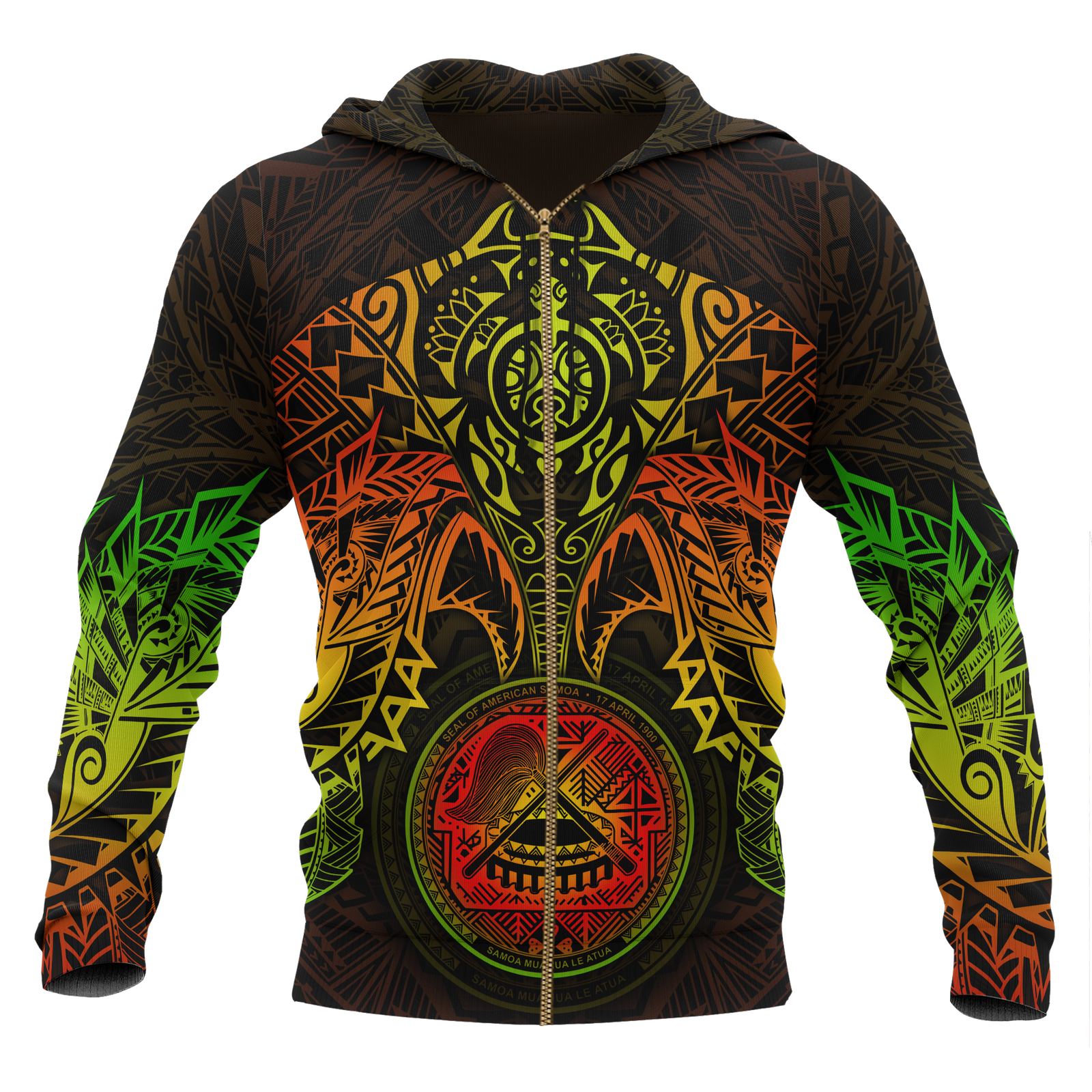 American Samoa Polynesian Zip up Hoodie Reggae Turtle Manta Ray Unisex RED - Polynesian Pride