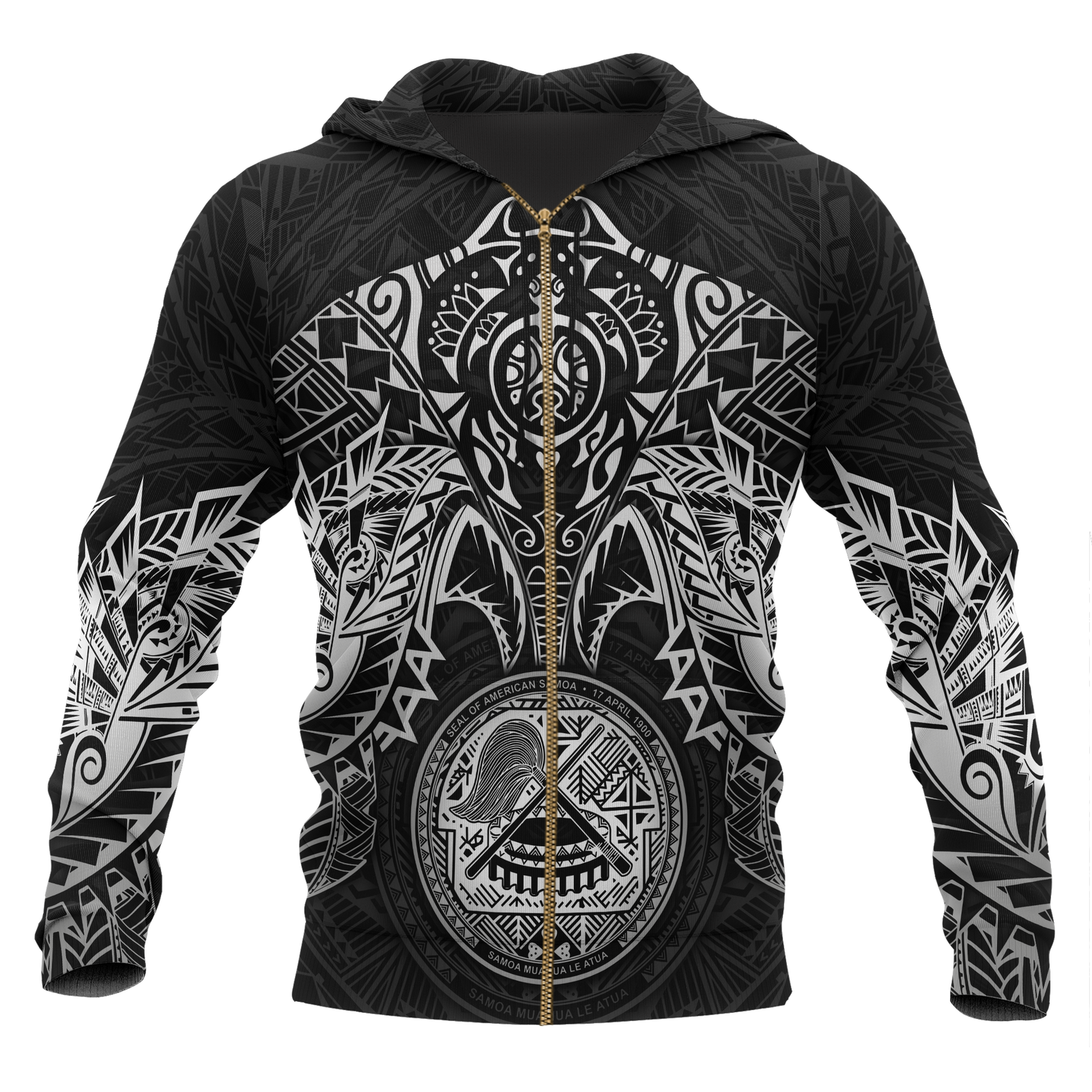 American Samoa Polynesian Zip up Hoodie White Turtle Manta Ray Unisex WHITE - Polynesian Pride