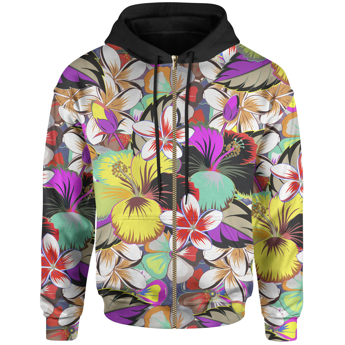 Polynesian Zip up Hoodie Hibiscus and Plumeria Patterns Unisex White - Polynesian Pride