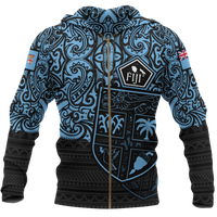 Fiji Polynesian Hoodie (Zip up) Pride of Fiji Unisex Blue - Polynesian Pride