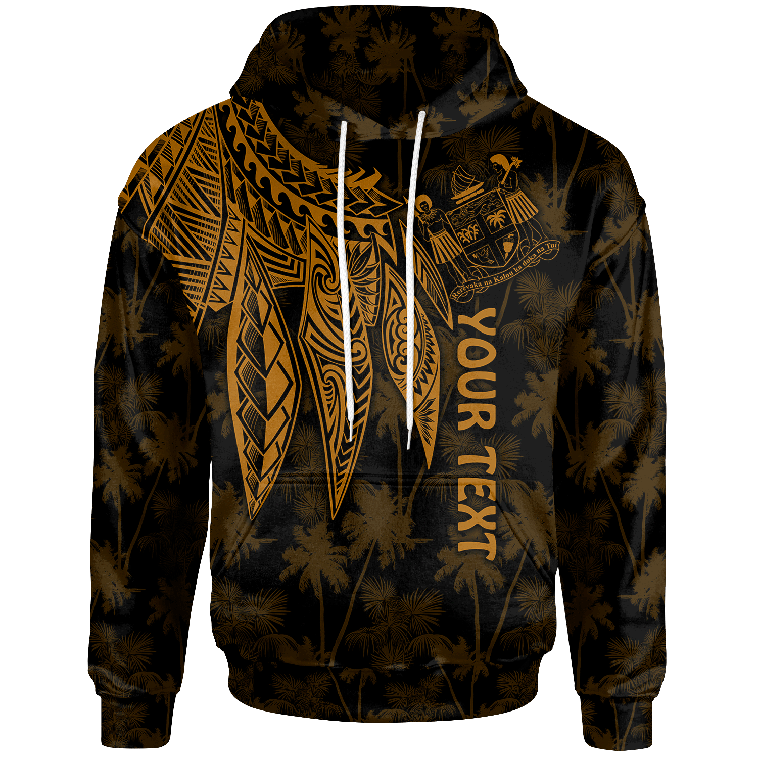 Fiji Custom Hoodie Polynesian Wings (Golden) Unisex Blue - Polynesian Pride