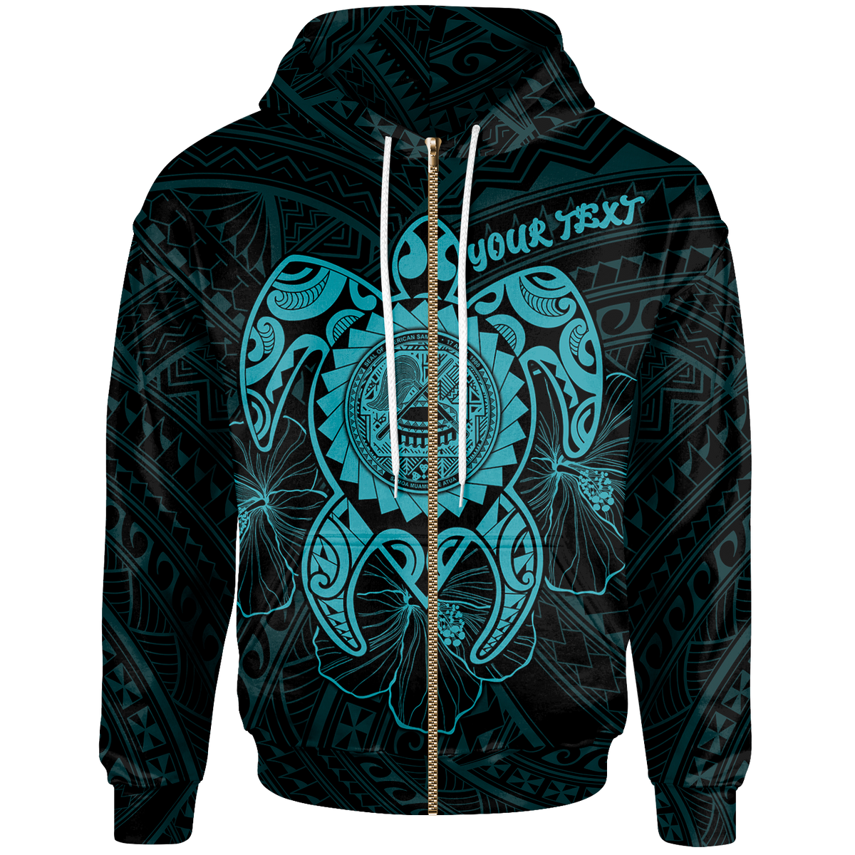American Samoa Polynesian Custom Zip up Hoodie Vintage Polynesian Turtle (Turquoise) Unisex Turquoise - Polynesian Pride