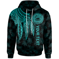 American Samoa Custom Hoodie Polynesian Wings (Turquoise) Unisex Black - Polynesian Pride