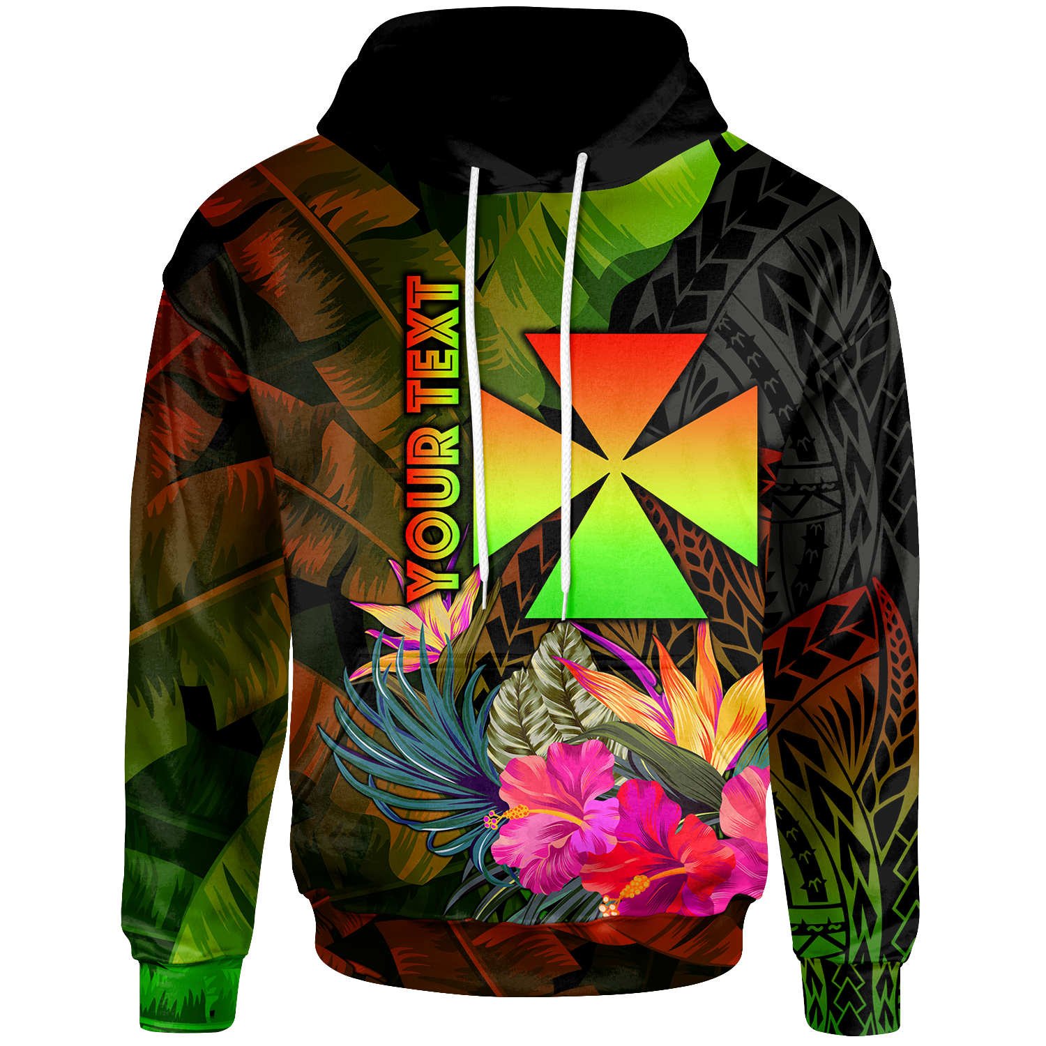 Wallis and Futuna Polynesian Custom Hoodie Hibiscus and Banana Leaves Unisex Reggae - Polynesian Pride