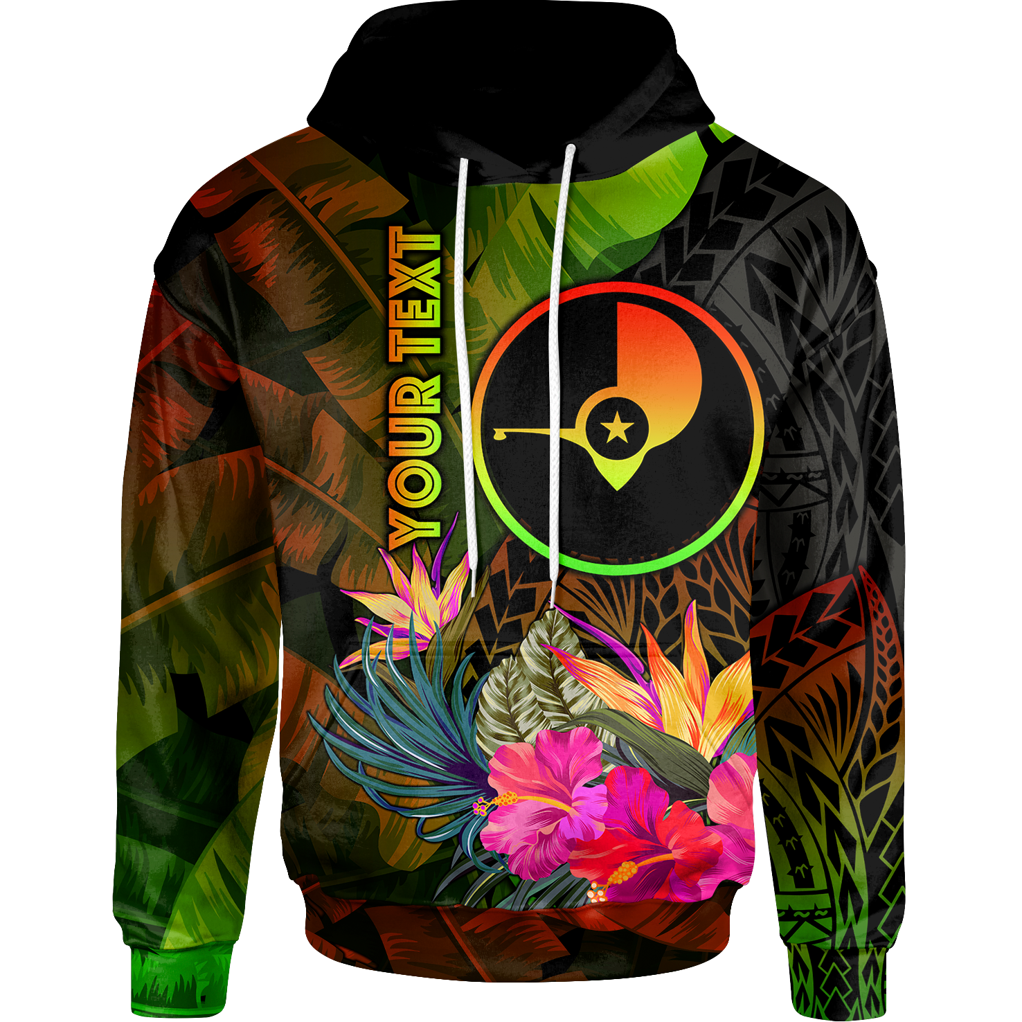 YAP Polynesian Custom Hoodie Hibiscus and Banana Leaves Unisex Reggae - Polynesian Pride