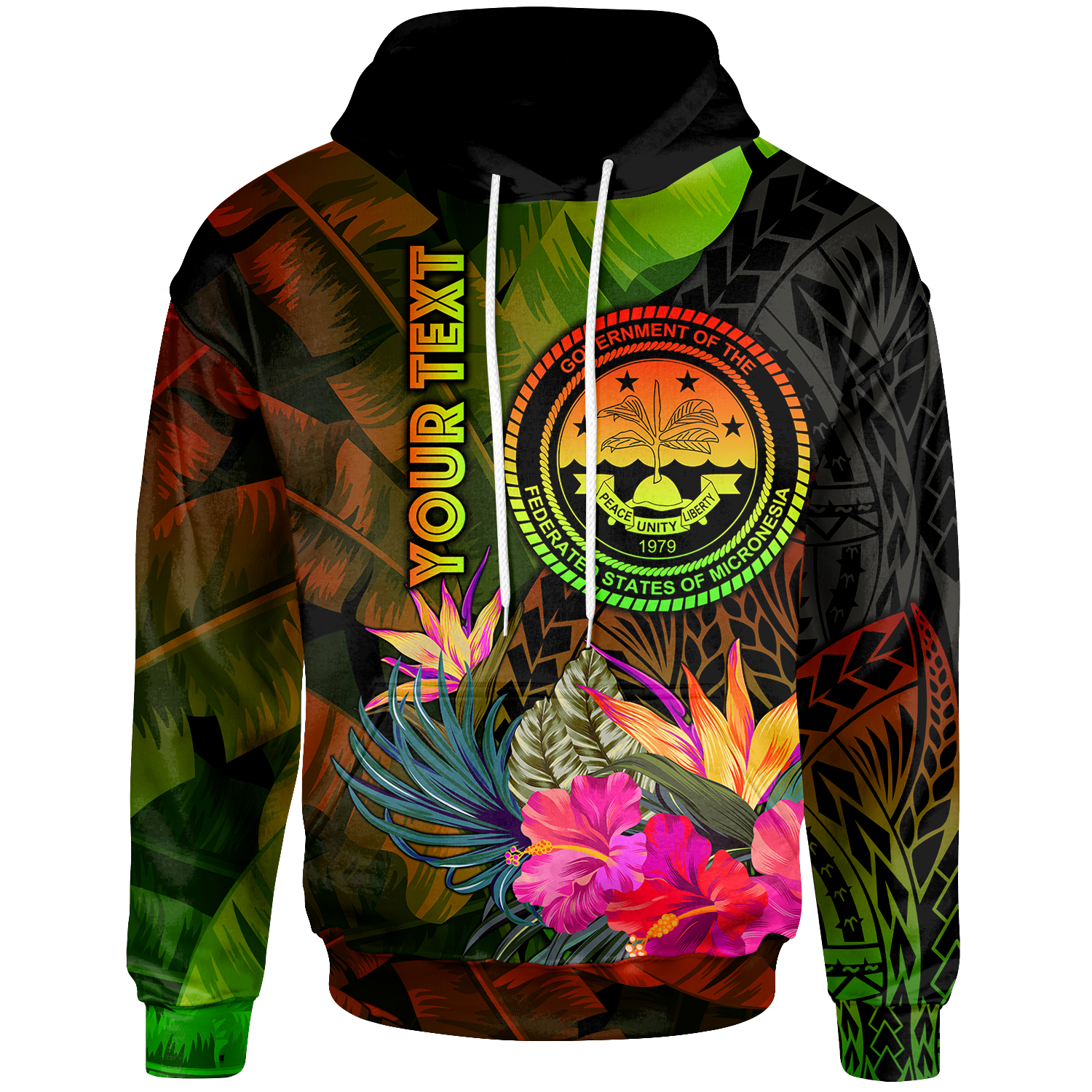 Federated States of Micronesia Polynesian Custom Hoodie Hibiscus and Banana Leaves Unisex Reggae - Polynesian Pride