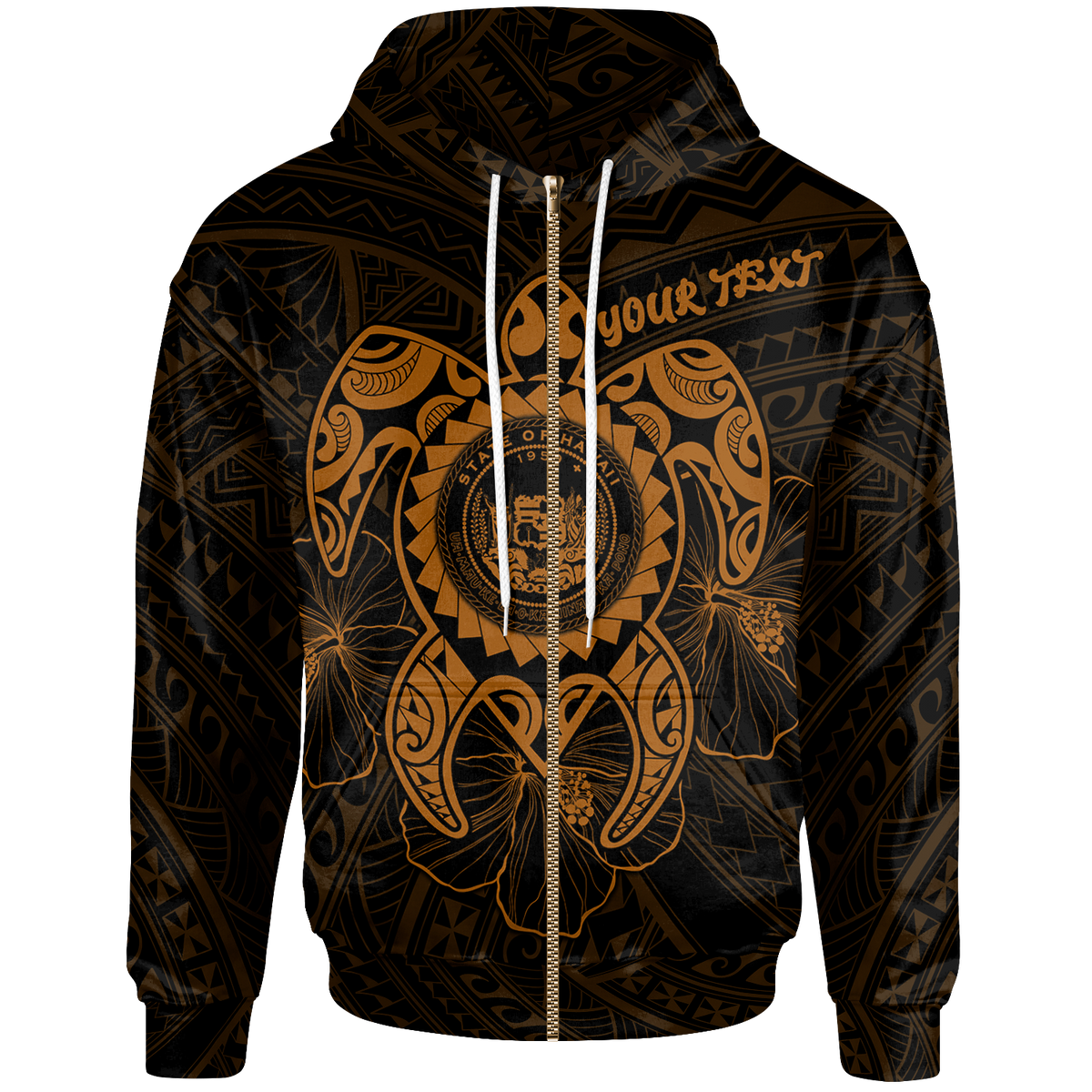 Hawaii Polynesian Custom Zip up Hoodie Vintage Polynesian Turtle (Golden) Unisex Golden - Polynesian Pride
